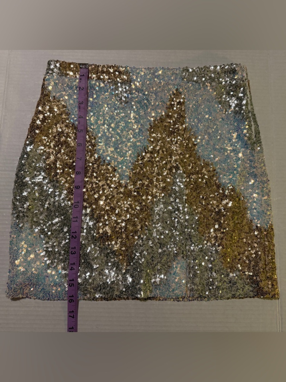 Genevieve Ivory Multi Sequin Global Lined Side Slit Mini Skirt medium - Picture 10 of 12